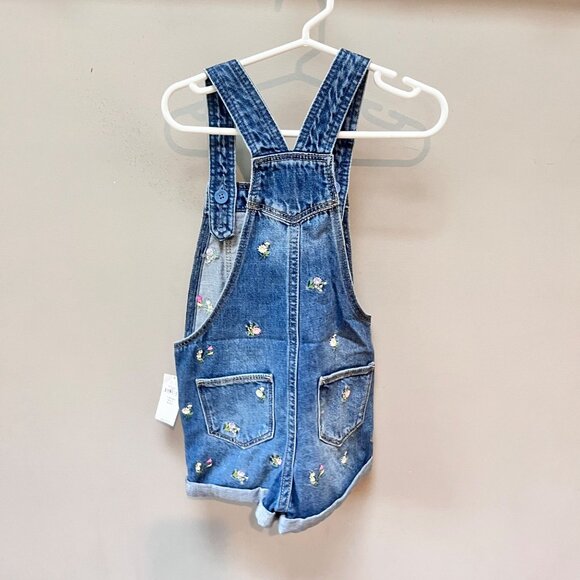 NEW Gap Denim Toddler Overalls 4Y Floral Embroidery‎ Adjustable Straps - Picture 3 of 5